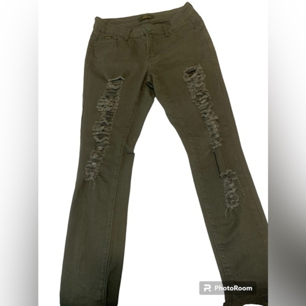Ladies J & C Jeans & Crown Dk Green Ripped Jeans Size 9